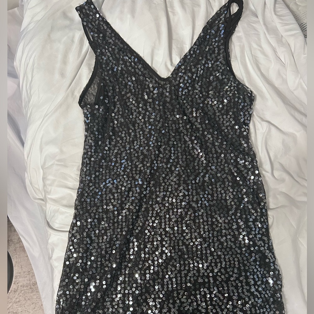 American Eagle Outfitters Black Sequin V-Neck Dress
